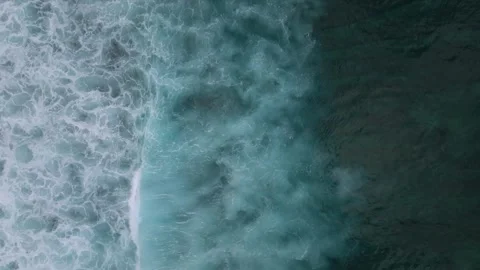 Top View of the Giant Waves, Foaming and Splashing in the Ocean, Indonesia, Bali Stock Footage 253774982