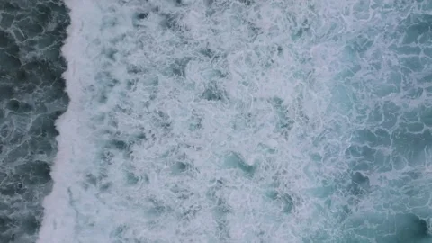 Top View of the Giant Waves, Foaming and Splashing in the Ocean, Indonesia, Bali Stock Footage 254022341