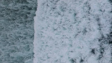 Top View of the Giant Waves, Foaming and Splashing in the Ocean, Indonesia, Bali Stock Footage 255414296