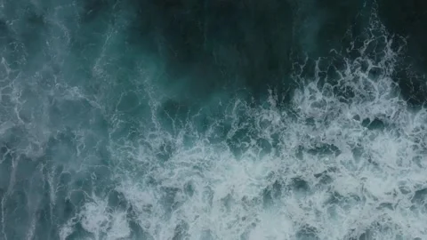 Top View of the Giant Waves, Foaming and Splashing in the Ocean, Indonesia, Bali Stock Footage 256292915