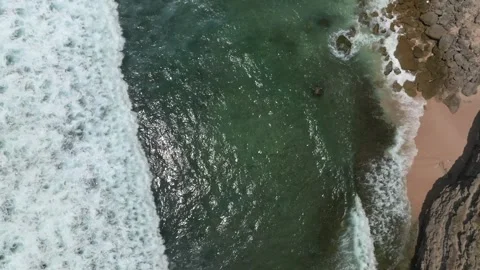Top View of the Giant Waves, Foaming and Splashing in the Ocean, Indonesia, Bali Stock Footage 257687568