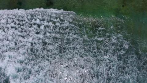 Top View of the Giant Waves, Foaming and Splashing in the Ocean, Indonesia, Bali Stock Footage 257828457