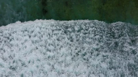Top View of the Giant Waves, Foaming and Splashing in the Ocean, Indonesia, Bali Stock Footage 257925472
