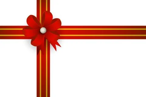 Top view gift box with red bow and ribbon on white Stock Illustration
