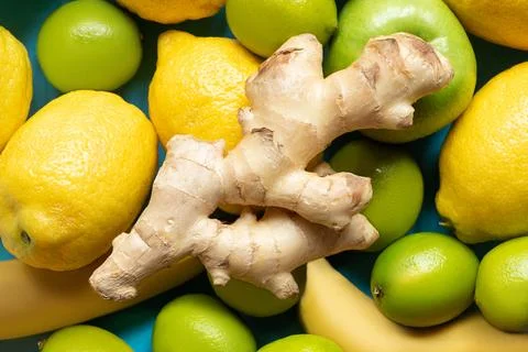 Top view ginger root yellow Stock Photos