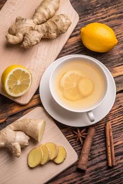 Top view of ginger tea with lemon Stock Photos