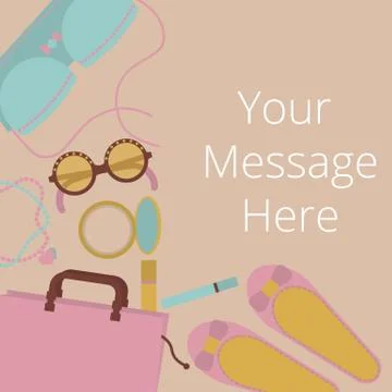 Top view of girl accessories elements on desk Stock Illustration