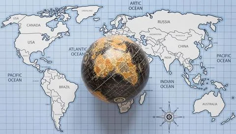 Top view globe and world map Stock Photos