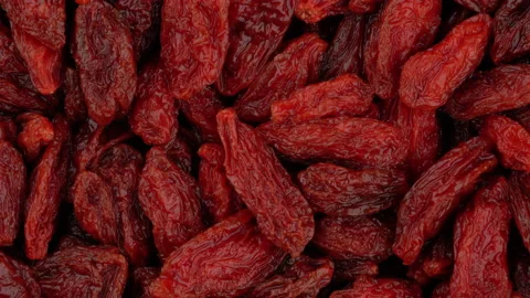 Top view of goji berries rotating. Closeup. Macro. Stock Footage 170643664