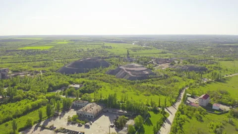 Top view of granite quarry, sand piles and crushing equipment quarry Video stock 132201601