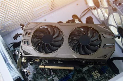 Top view of graphics card, computer parts Stock Photos