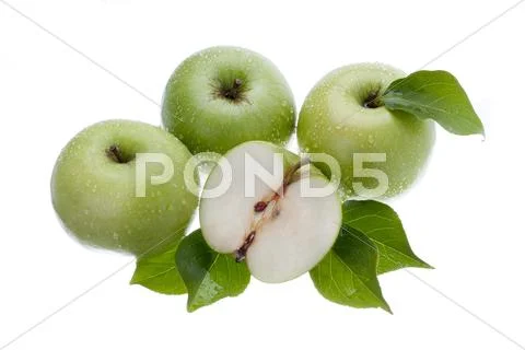 Top view of green apples on white Stock Photos