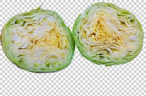 Top view of Green Cabbage cut in two pieces isolated without background Foto stock