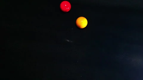 Top view green red yellow billiard balls being hit with a white Stock Footage 247301205