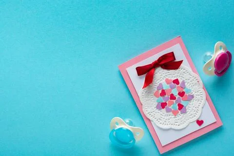 Top view greening card pacifiers Stock Photos