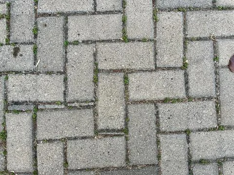Top View of Grey Concrete Interlocking Paving Block Footpath Stockfoto's