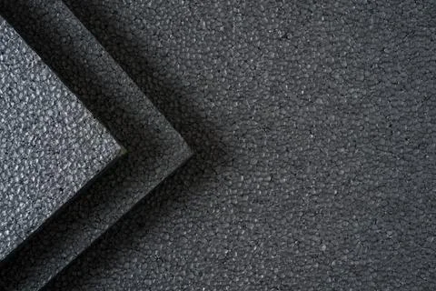 Top view of grey thermal insulation styrofoam sheets stacked on top of each.. Stock Photos