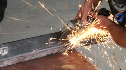 Top view of grinder cutting metal Stock Footage 47499653