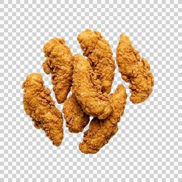 Top view of a group of crispy chicken strips isolated on a transparent back.. Stock Photos