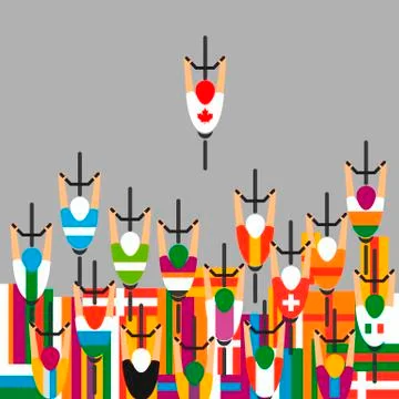 Top view of group cyclist with flags of different countries of the world Stock Illustration