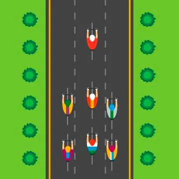 Top view of group of cyclists at professional race. Riding through city Stock Illustration