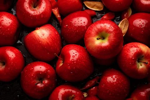 Top view group of red apples with water droplets on them Foto stock