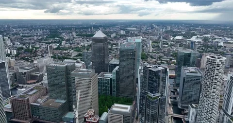 Top view Group of tall modern office buildings in Canary Wharf Video stock 201442757
