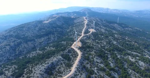 Top view of Group Wind Turbines Stock Footage 74913549