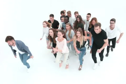 Top view. a group of young people starting together Stock Photos