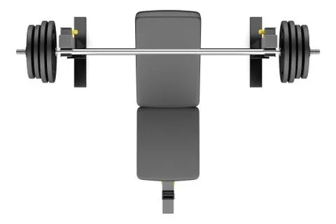 Top view of gym adjustable weight bench with barbell isolated on white backgr Illustrazione stock