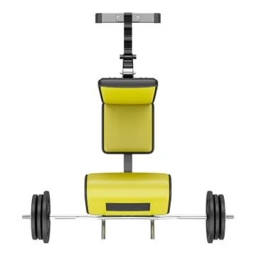 Top view of gym arm curl bench with barbell isolated on white background Stock Illustration