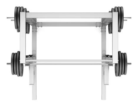 Top view of gym half rack with barbell isolated on white background Stock Illustration