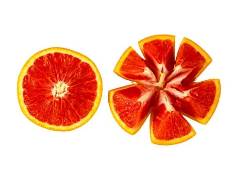 Top view of half cutted red bloody orange. Stock Photos