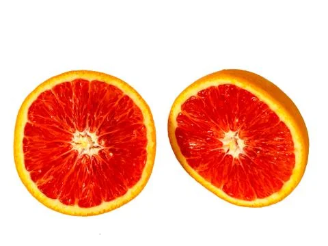 Top view of half cutted red bloody orange. Stock Photos
