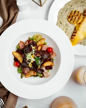 Top view of ham salad with vegetables Stock Photos