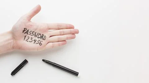 Top view hand with password it copy space. High quality and resolution beautiful Stock Photos