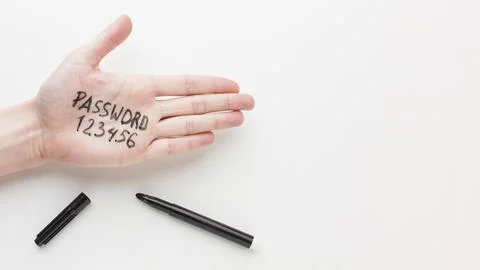 Top view hand with password it copy space. High quality and resolution beau.. Stock Photos