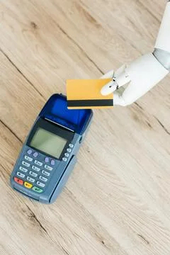 Top view hand robot holding Stock Photos