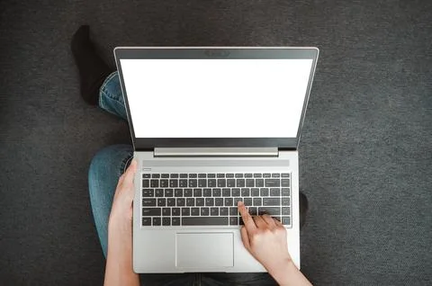 Top view of hand using blank screen laptop Stock Photos