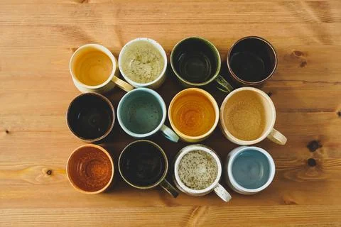 Top view of handmade ceramic cups Stock Photos