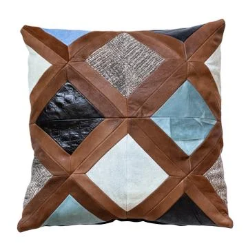 Top view of handmade patchwork leather pillow Stock Photos