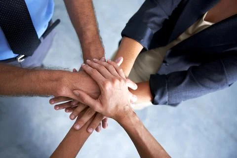Top view, hands and team building of business people for support, solidarity and Stock Photos