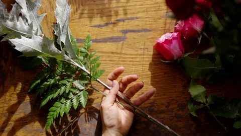 Top view of hands doing flower bouquet Stock Footage 251532029