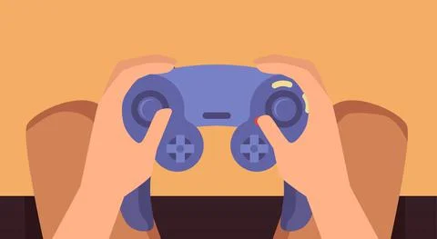 Top view of hands holding video console gamepad, flat vector illustration. イラスト素材