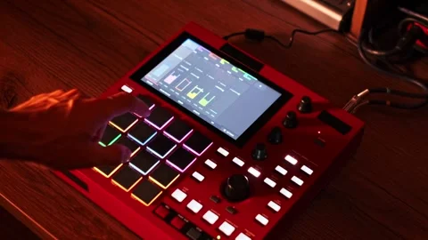 Top View of Hands Playing Electronic Music Sampler Stock Footage 314040110