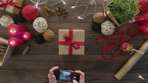 Top View Hands Useing Smartphone Christmas Stock Footage 81472253