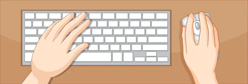 Top view of hands using keyboard and mouse on the table Stock Illustration