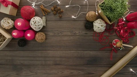 Top View Hands Wrap Christmas Presents Stock Footage 81464094