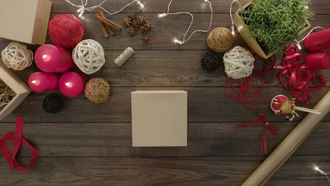 Top View Hands Wrapping Christmas Presents Stock Footage 81463175