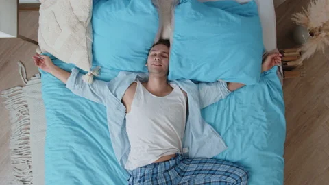 Top view happy funny caucasian young guy... | Stock Video | Pond5